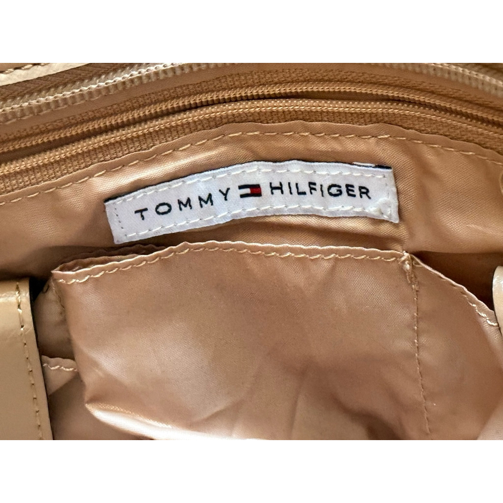 Tommy Hilfiger Double Top Handle Removable Shoulder Strap Beige Small Bag Purse - Picture 9 of 10